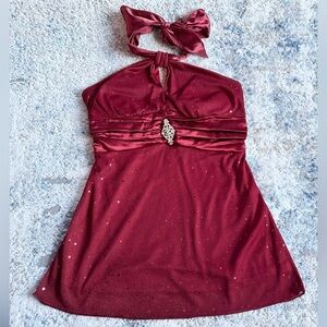 ✨Burgundy Halter Top with Rhinestone Detail